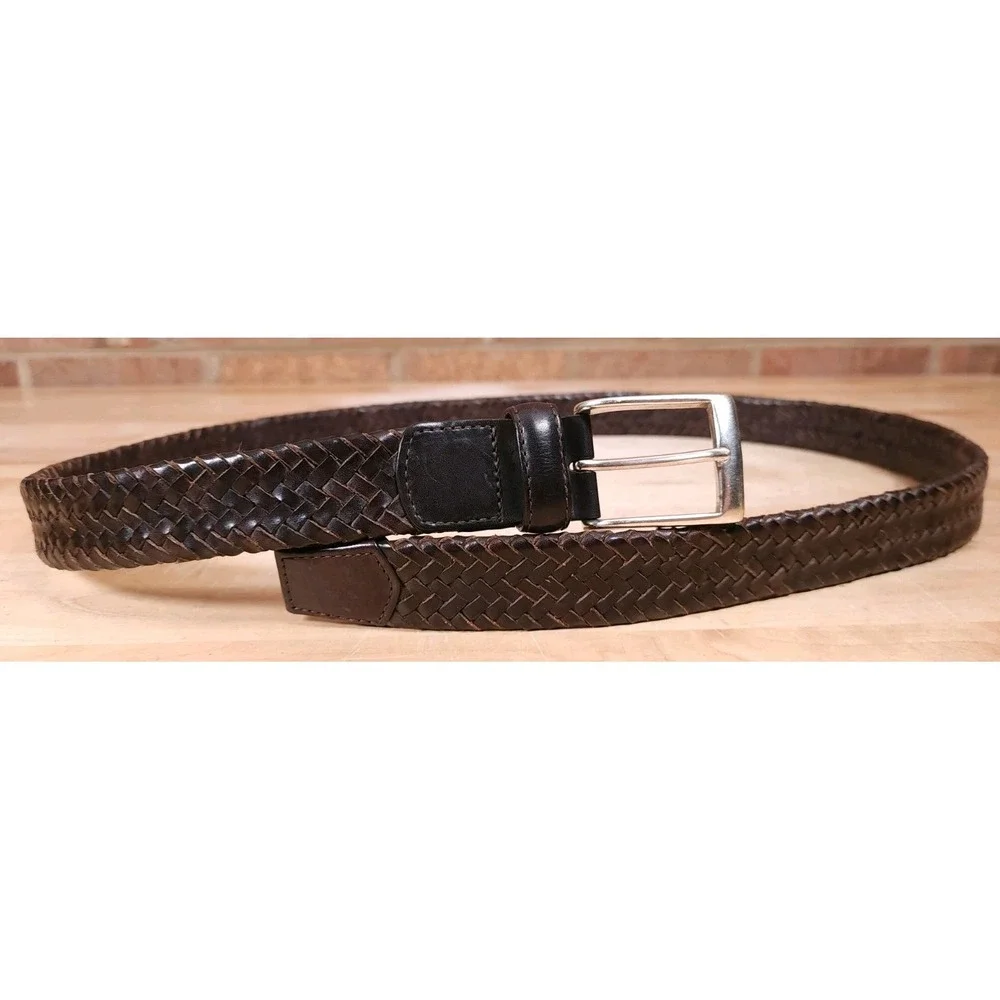 Tommy Bahama Belt Mens Size 44 Brown Woven Braided Leather‎ B7557